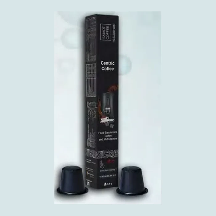 Centric Coffee capsule box with two espresso capsules